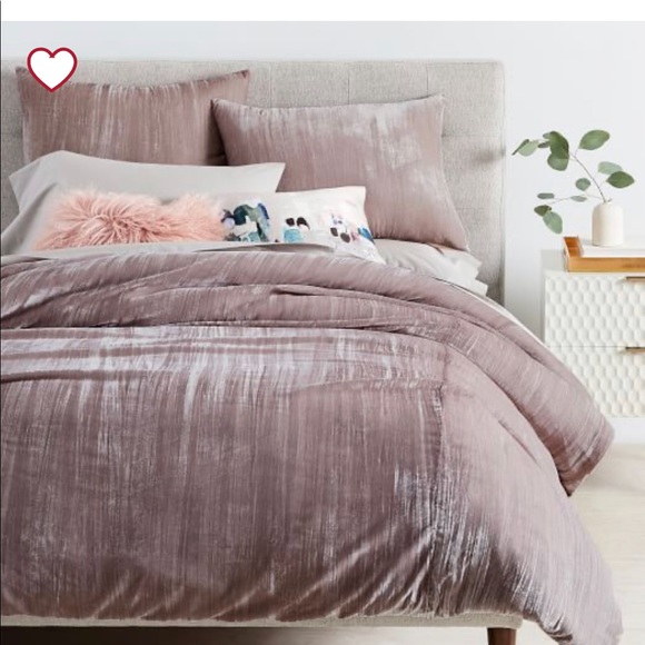 West Elm Other - West Elm Pink Crinkle Velvet Queen Duvet Set